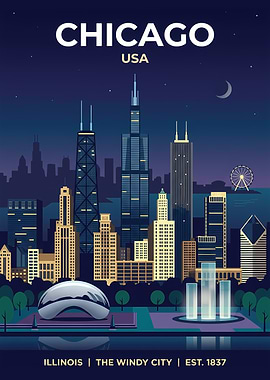 Chicago Skyline at Night