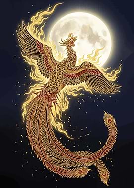 Phoenix in front of the moon
