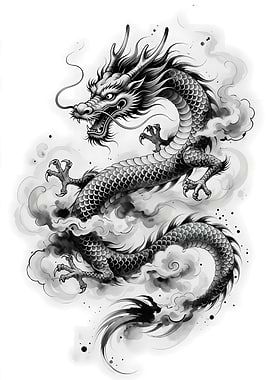 Black and White Asia Dragon