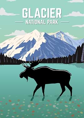 Glacier National Park Moose Vintage Poster