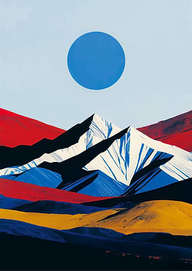 Abstract Mountain Landscape with Blue Circle