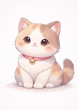 Cute Cartoon Cat with Pink Collar