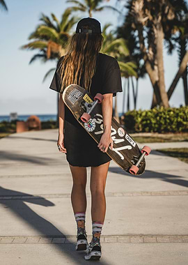Woman with Skateboard on Tropical Path