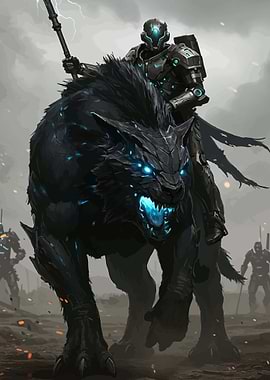 Cyberpunk Warrior Riding a Beast