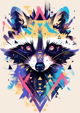Geometric Raccoon Portrait