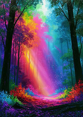 Enchanted Rainbow Forest Path