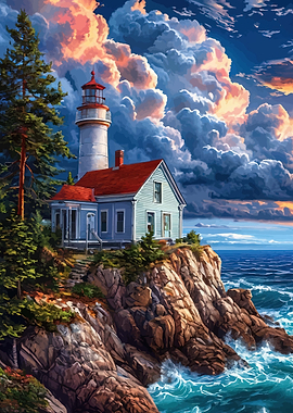 Lighthouse on a Rocky Cliff