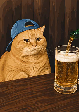 Cat in a Cap Drinking Beer