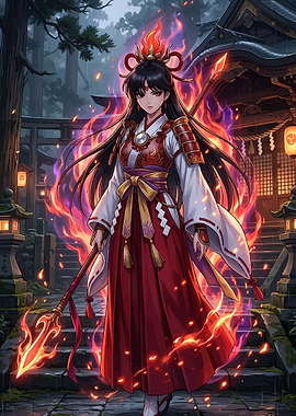 Fiery Shrine Maiden with Spear