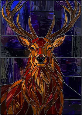 Stained Glass Stag Portrait