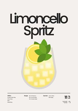 Limoncello Spritz Cocktail Minimalist Poster