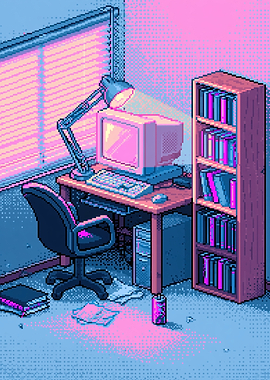 Retro Pixel Art Desk Setup