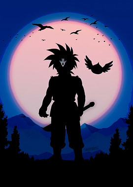 Silhouette Warrior Under Full Moon