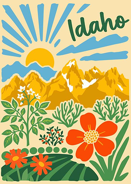 Idaho Landscape with Mountains and Flowers