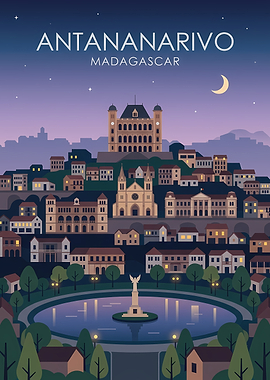 Antananarivo Madagascar Cityscape at Night
