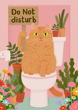 Grumpy Cat on Toilet with Do Not Disturb Sign