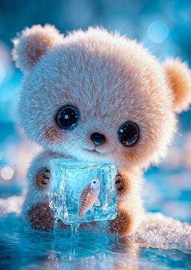 Cute Baby Bear Holding Ice