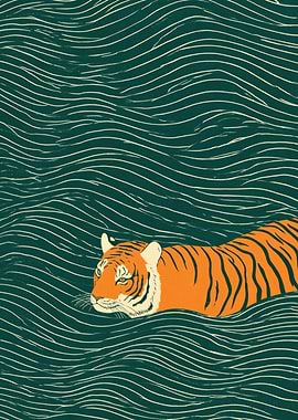 Tiger in Green Waves