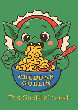 Cheddar Goblin Eating Mac and Cheese