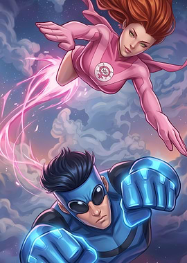 Invincible and Atom Eve Flying