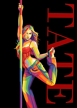 Woman dancing on pole with rainbow colors