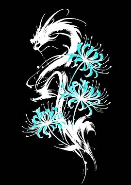 Dragon and Flowers Tattoo Design