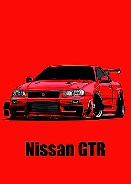 Red Nissan GTR Car Illustration
