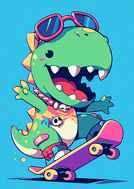 Cool Dinosaur Skater with Sunglasses