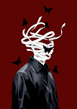 Figure with Bandaged Head and Butterflies