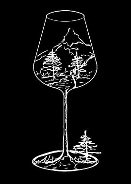 Wine glass with mountain landscape