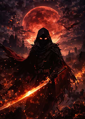 Dark Warrior with Fiery Sword