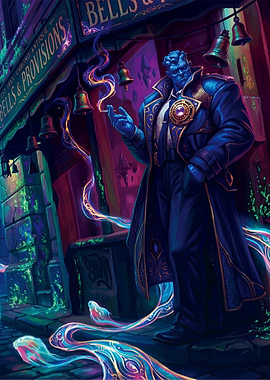Blue Man in Trench Coat Outside Shop