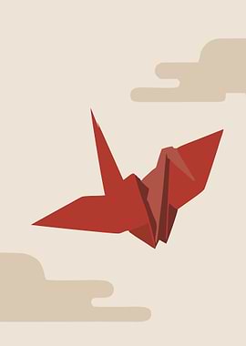 Origami Crane with Clouds