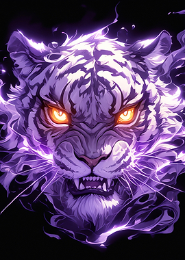 Aggressive White Tiger with Purple Aura
