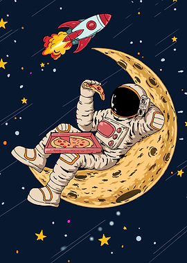 Astronaut eating pizza on the moon