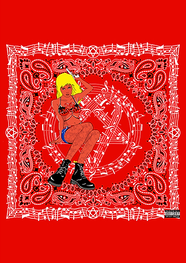 Woman with Gun on Red Bandana