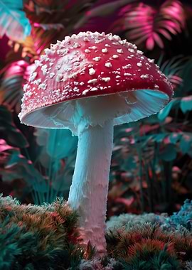 Amanita Muscaria Mushroom in Magical Forest