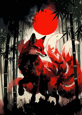 Red Fox Spirit in Bamboo Forest Art