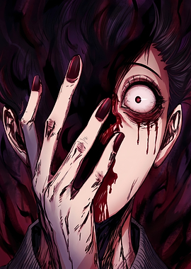 Horror Anime Character with Bloody Eye
