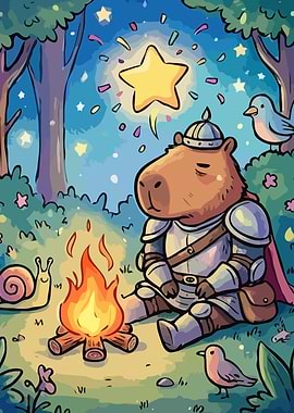 Capybara Knight by Campfire
