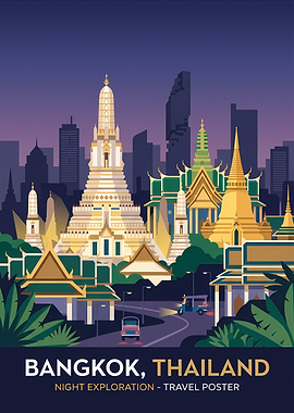 Bangkok Thailand Night Exploration Travel Poster