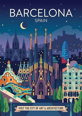 Barcelona Cityscape at Night