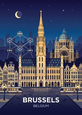 Brussels Cityscape at Night
