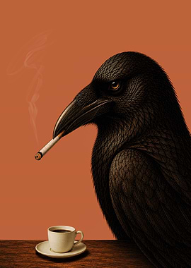 Smoking Raven Poster – Vintage Noir Bird Art for Kitchen & Bar Decor