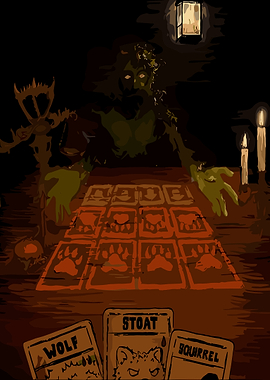 Mysterious Card Game with a Ghastly Figure inscrytion