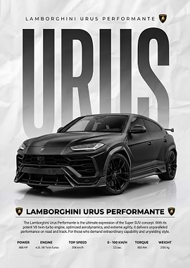 sleek black Lamborghini Urus Performante poster