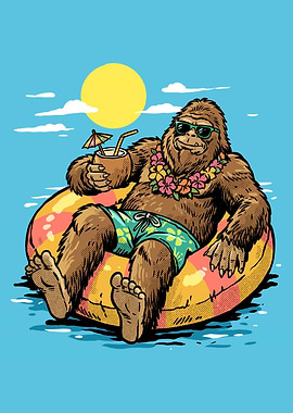 Bigfoot Relaxing on an Inner Tube