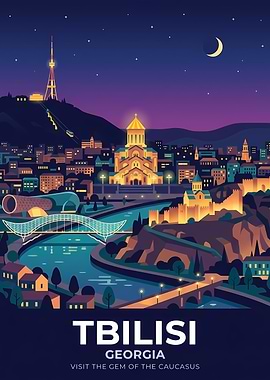 Tbilisi Georgia Cityscape at Night