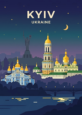 Kyiv Ukraine Skyline at Night