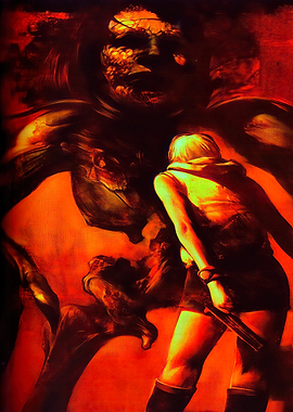 Horror Game Character Confronts Monster silent hill